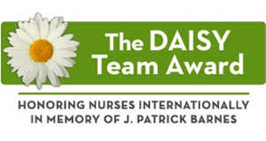 The green DAISY Team Award logo with the text 'Honoring nurses internationally in memory of J. Patrick Barnes."