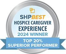 SHP Best Hospice Caregiver Experience 2024 winner badge for superior performance.