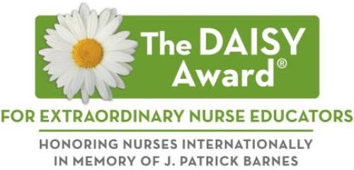 The green DAISY Award logo with the text 'For extraordinary nurse educators. Honoring nurses internationally in memory of J. Patrick Barnes."