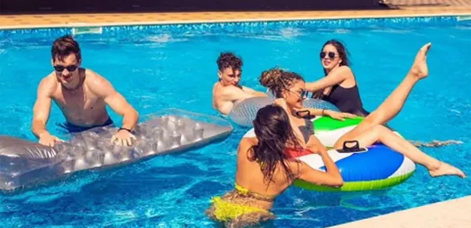 family swimming safety in pool