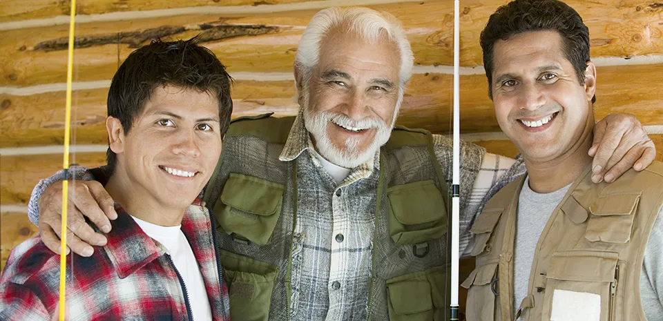 dad goes fishing with 2 sons