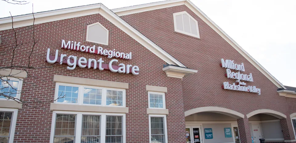The exterior of the Milford Regional in the Blackstone Valley building in Northbridge, Massachusetts.