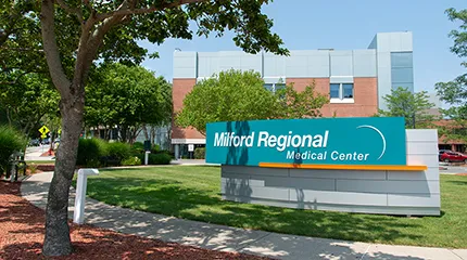 Milford Regional campus on a beautiful, sunny day.