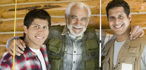 dad goes fishing with 2 sons