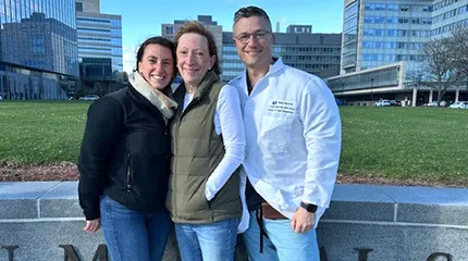 Maribeth Finn and her daughter, Kortney Hixson, a living donor pair, spoke at an event at UMass Memorial Medical Center's University Campus with the recipient's surgeon, Dr. L. Justin Belin.