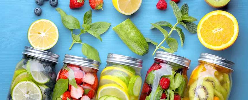 fruit and water in mason jars